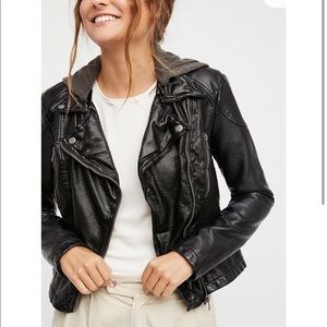 Vegan leather hooded jacket
